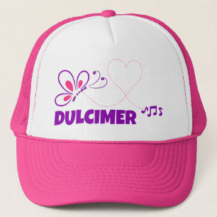Love Dulcimer Pink Purple Butterfly Heart Trucker Hat