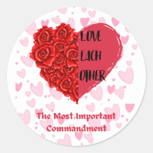 Love Each Other Commandment hearts & roses sticker