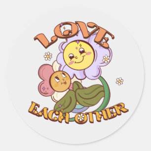Love Each Other Whimsical Floral Design Classic Round Sticker