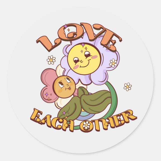 Love Each Other | Whimsical Floral Design Classic Round Sticker (Front)