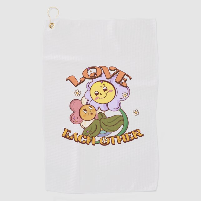 Love Each Other | Whimsical Floral Design Golf Towel (Front)
