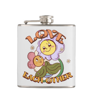 Love Each Other   Whimsical Floral Design Hip Flask