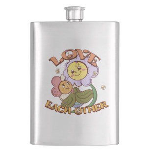 Love Each Other   Whimsical Floral Design Hip Flask