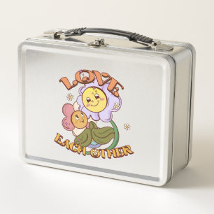 Love Each Other   Whimsical Floral Design Metal Lunch Box