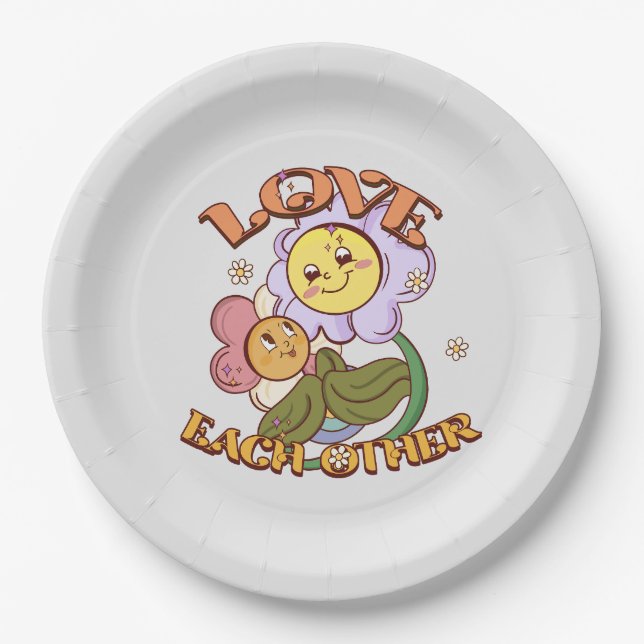 Love Each Other | Whimsical Floral Design Paper Plate (Front)