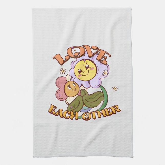 Love Each Other | Whimsical Floral Design Tea Towel (Vertical)