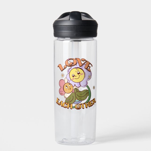 Love Each Other | Whimsical Floral Design Water Bottle (Front)