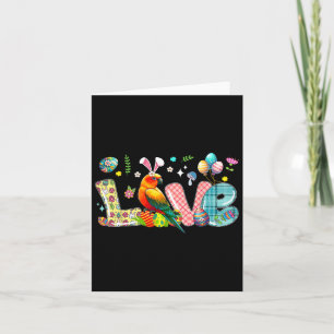 Love Easter Bunny Sun Conure Hunting Eggs Flowers Card