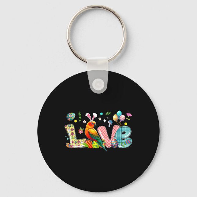 Love Easter Bunny Sun Conure Hunting Eggs Flowers  Key Ring (Front)