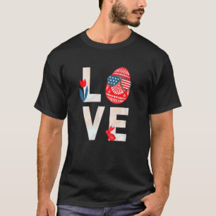 Love Easter Bunny Us Flag Egg Sunglasses Patriotic T-Shirt