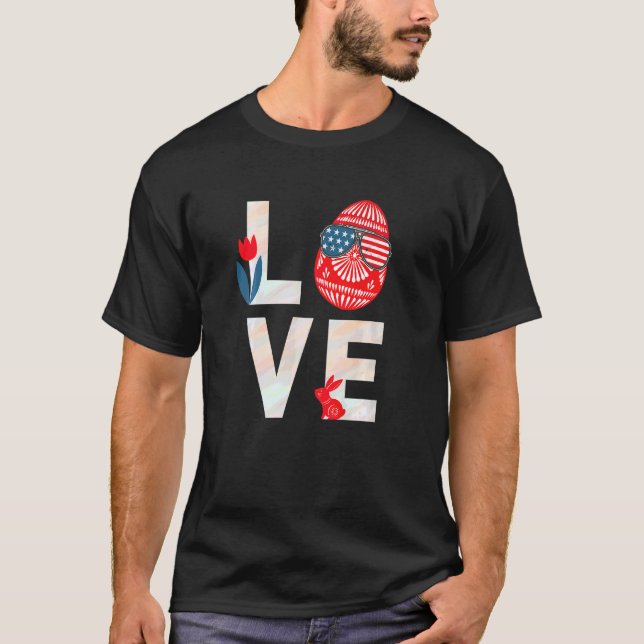 Love Easter Bunny Us Flag Egg Sunglasses Patriotic T-Shirt (Front)