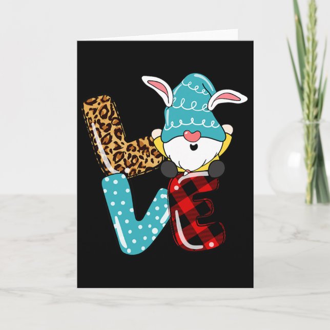 Love Easter Gnome Leopard Plaid Love Easter Gnome  Card (Front)