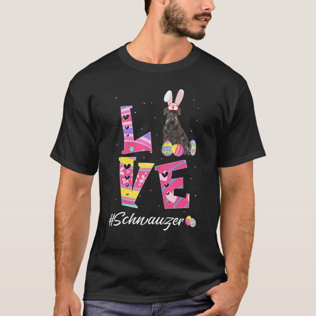 Love Easter Schnauzer Bunny Ears  Dog T-Shirt (Front)