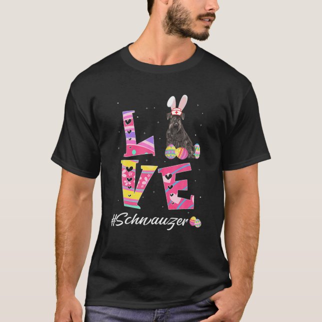 Love Easter Schnauzer Bunny Ears Funny Dog Lovers T-Shirt (Front)