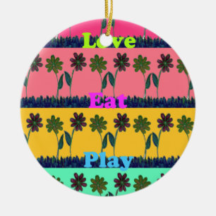 Love Eat Play Art Print Ceramic Tree Decoration