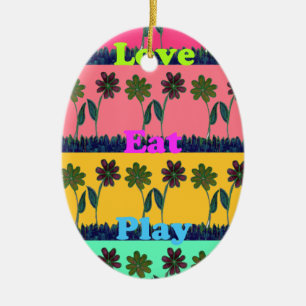 Love Eat Play Art Print Ceramic Tree Decoration