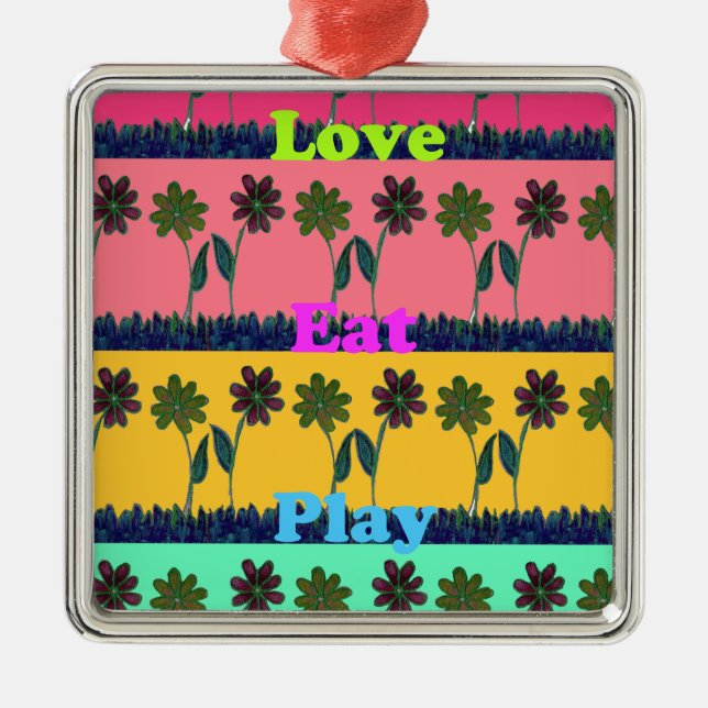 Love Eat Play Art Print Metal Tree Decoration (Front)