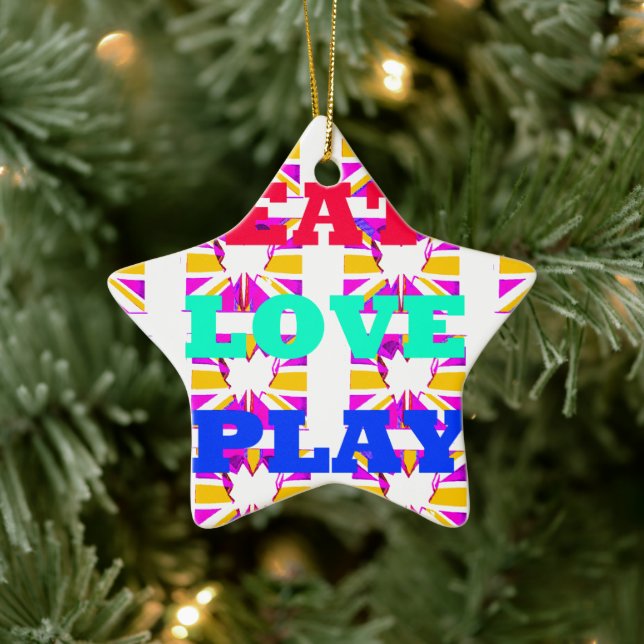 Love  Eat Play Heart Hakuna Matata colours.png Ceramic Tree Decoration (Tree)