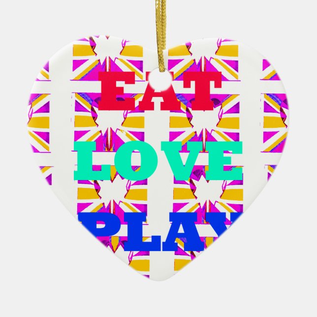 Love  Eat Play Heart Hakuna Matata colours.png Ceramic Tree Decoration (Front)