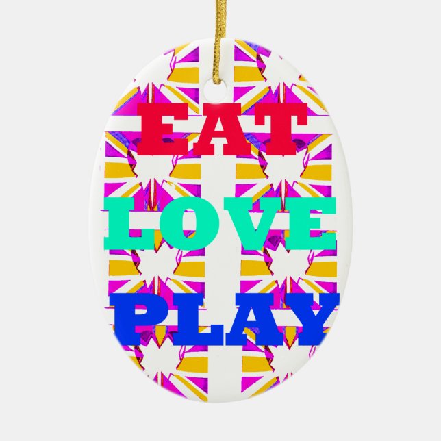 Love  Eat Play Heart Hakuna Matata colours.png Ceramic Tree Decoration (Front)