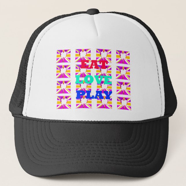 Love  Eat Play Heart Hakuna Matata colours.png Trucker Hat (Front)