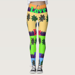 Love Eat Play Lovely Colourful Floral Text Design Leggings