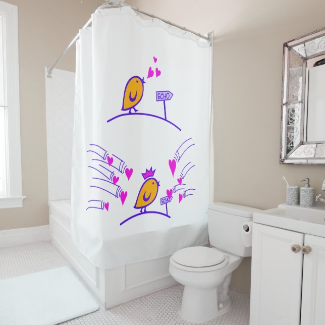 LOVE ECHO - Comic Birds Tweetlercools 3 Shower Curtain (In Situ)