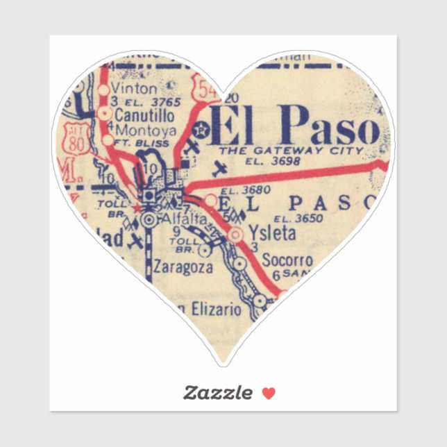 Love El Paso TX Vintage Map (Sheet)