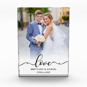 Love Elegant Black Script Bride Groom Wedding Photo Block