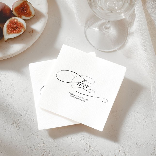 Love - Elegant Black Script Wedding Minimalist Napkin (Creator Uploaded)