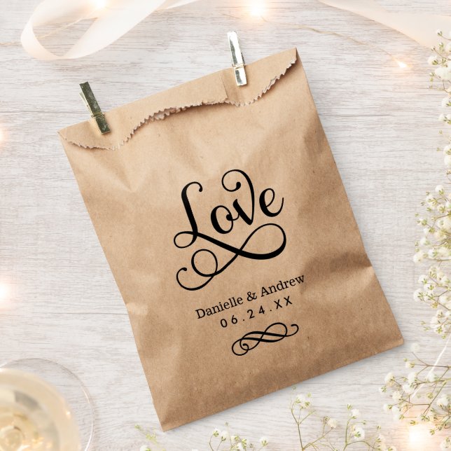 Love Elegant Black Script Wedding Monogram Favour Bags (Clipped)