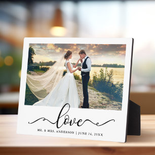 Love Elegant Black Script Wedding Photo Plaque