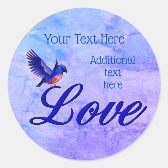 Love Elegant Bluebird Personalised Classic Round Sticker (Front)