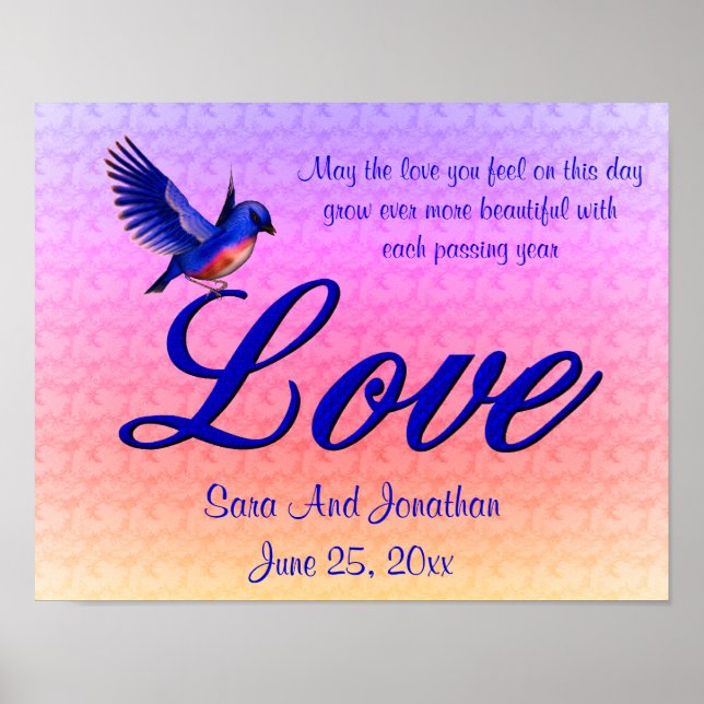 Love Elegant Bluebird Personalised Wedding Poster (Front)