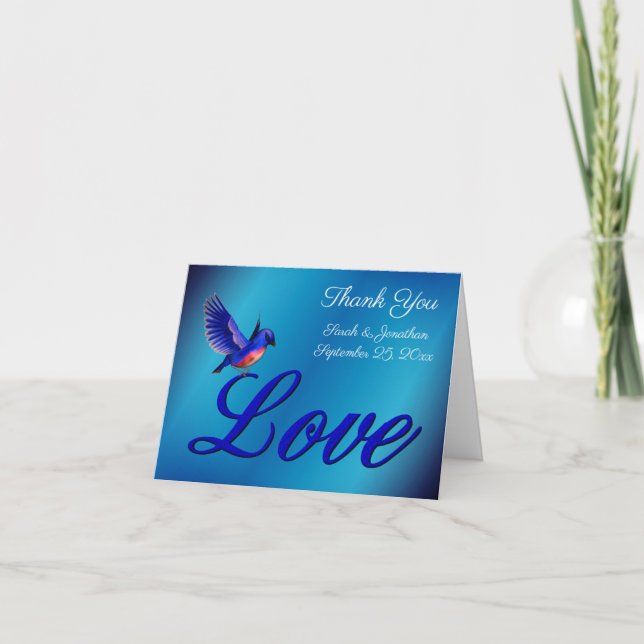 Love Elegant Bluebird Personalised Wedding  Thank You Card (Front)