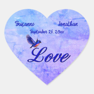 Love Elegant Bluebird Personalized Wedding Heart Sticker