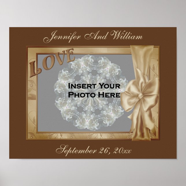 Love Elegant Bow Photo Frame Wedding  Poster (Front)