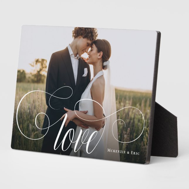 LOVE Elegant Calligraphy Couple Photo Wedding Plaque (Side)