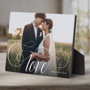LOVE Elegant Calligraphy Couple Photo Wedding Plaque