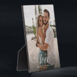 LOVE Elegant Calligraphy Couple Photo Wedding Plaque<br><div class="desc">Sweet and simple wedding keepsake for Newlyweds,  Valentine's Day,  engagement,  showcasing your favourite couple photo with modern script calligraphy reading LOVE over your custom text like names and / or date or a personal message over a dark gradient to make the typography stand out.</div>