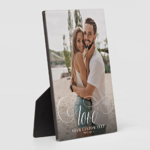 LOVE Elegant Calligraphy Couple Photo Wedding Plaque