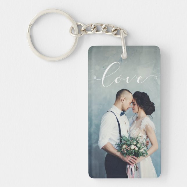 Love | Elegant Calligraphy with your Photo Key Ring (Front)