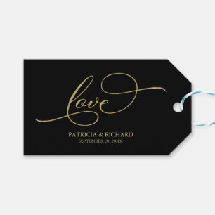 Love - Elegant Gold Foil Black Wedding Favour Tags