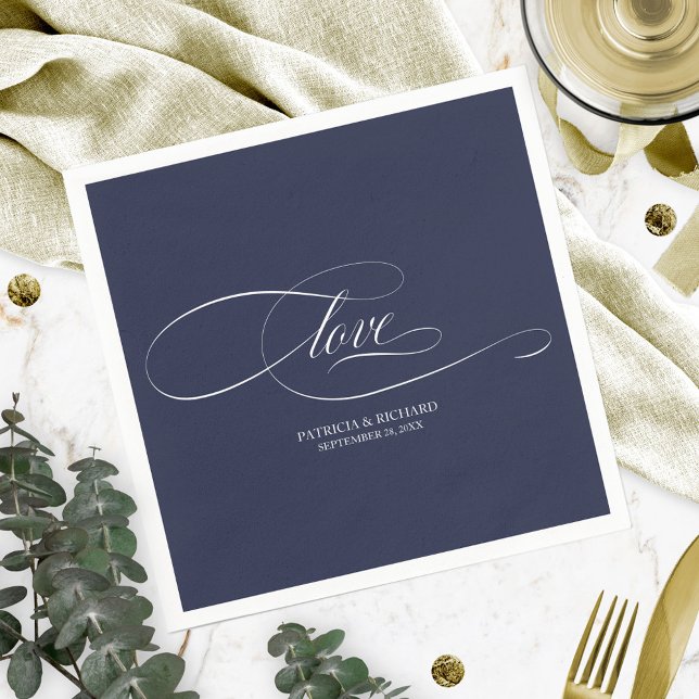 Love - Elegant Navy Blue Wedding Napkin (Creator Uploaded)