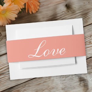 Love Elegant Orange White Minimalist Wedding Invitation Belly Band