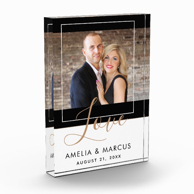 Love Elegant Script Bride Groom Wedding Keepsake Photo Block (Left)