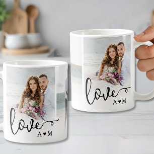 Love Elegant Script Couple 3 Photo Coffee Mug