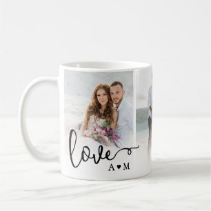 Love Elegant Script Couple 3 Photo Coffee Mug