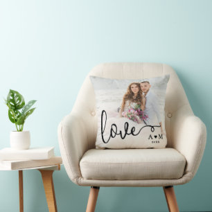 Love Elegant Script Couple Photo Cushion
