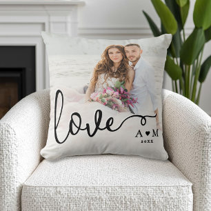 Love Elegant Script Couple Photo Cushion